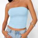 Trendy Queen Women's Strapless Bandeau Crop Top (Blue, M)