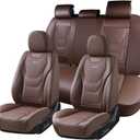 Coverado Car Seat Covers Full Sets, 5 Piece Car Seat Protector Waterproof Leather Seat Cushion Universal Fit for Truck Automotive Vehicles Brown