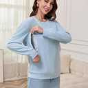 TAIUICY Women Waffle Knit Mama With Zippers Breastfeeding Sweatshirt Mama Embroidered Zip Nursing Pullover Tops (Blue, M)