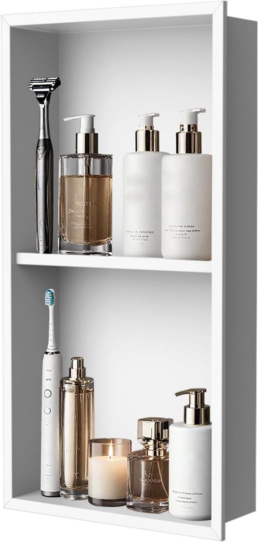 Real 304 Stainless Steel Shower Niche 12x24in-92 Quick Drain-No Tile Needed-2 Tier-Matte Recessed Wall Niche-Insert Shower Shelf-Built in Cabinet for Bathroom/Kitchen/Living Room/Study Storage