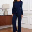 Women's Dressy Jumpsuit Fall One Piece Long Sleeve Belt Pockets Wide Leg Pants Romper Business Casual Outfits (XXL)