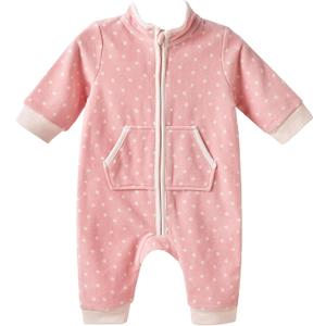 Baby Velvet Footless Romper with Zipper, Warm Long Sleeved Jumpsuit for 0–12 Months Infants (Pink)