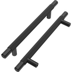 Alzassbg 10 Pack Matt Black Cabinet Pulls, 5 Inch(128mm) Hole Centers T Bar Knurled Kitchen Cabinet Handles for Cabinets AL3015MB