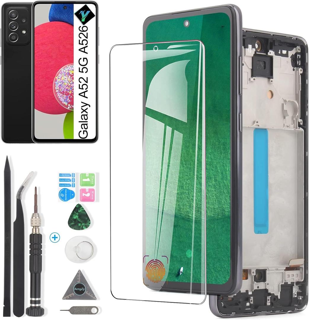 OLED for Samsung Galaxy A52 5G A526 A526U A526T A526V SM-A526A A526B A526U1 A526W A526F Screen Replacement LCD Display Touch Screen Digitizer Assembly with Kit(Suppor Fingerprint)