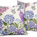 Spring Summer Floral Pillow Covers 18X18 Inch Purple Blue Flowers Bloom Butterfly Decorative Pillow Cases Colorful Throw Pillows Set of 2 Seasonal Farmhouse Home Decor for Sofa Couch Outdoor