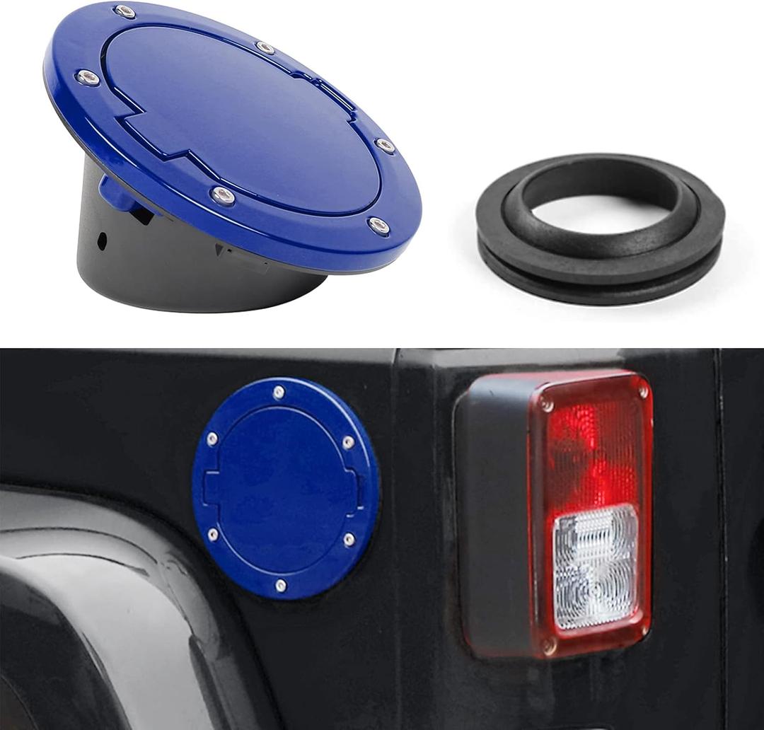 JeCar JK Fuel Filler Cover Gas Cap Aluminum Alloy Gas Tank Door Exterior Accessories for Jeep Wrangler 2007-2018 JK JKU, Blue