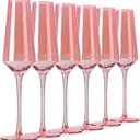 Pink Champagne Flutes Glass set of 6-8oz Champagne Glasses- Stemmed Coupes Reusable - Colored Champagne Glasses For For Birthday Party Wedding Anniversary-Mothers Day Gifts