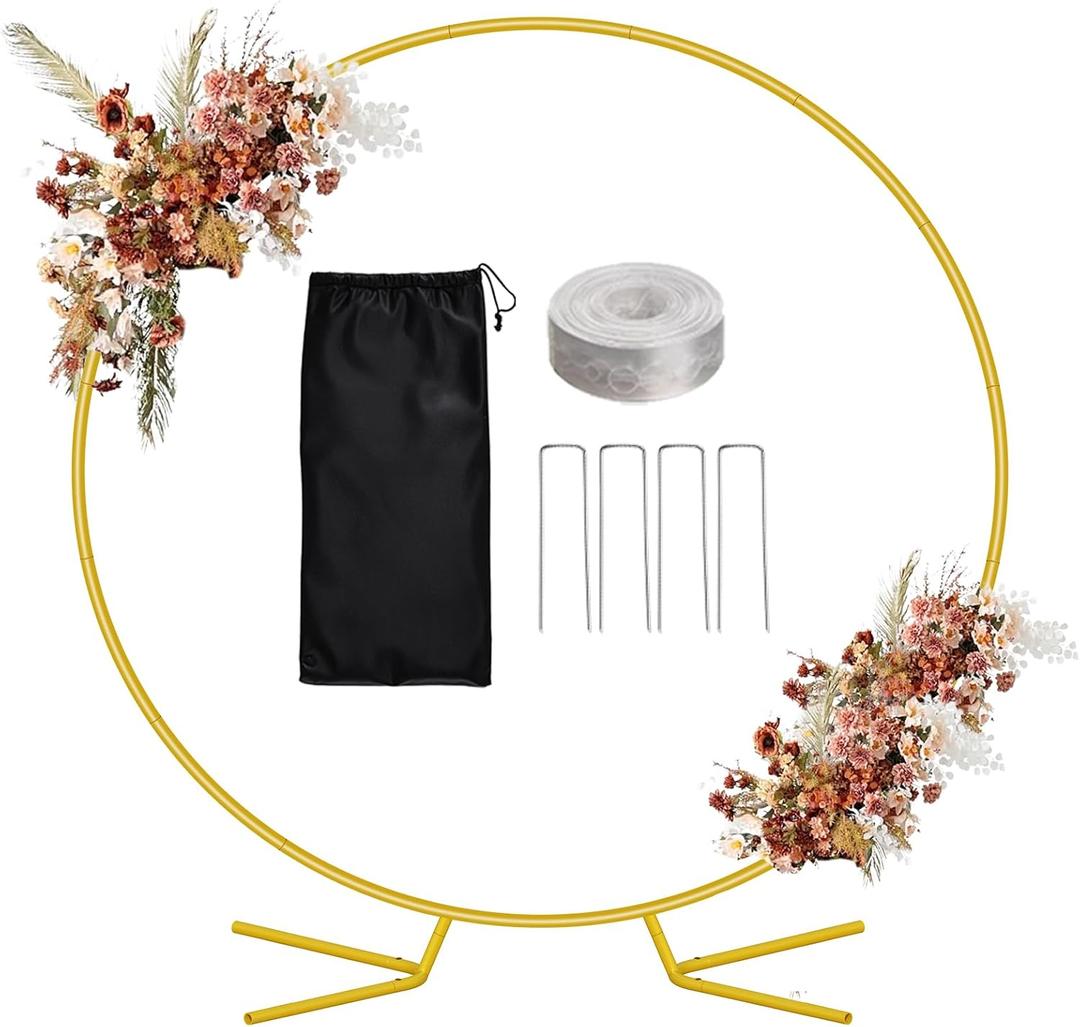 6.6FT Balloon Arch Stand Kit, Metal Round Backdrop Stand for Parties, Gold Circle Wedding Arches Frame with Base for Engagement Valentine Party Baby Shower Gender Reveal Decoration