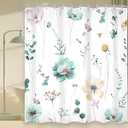 Omifly Extra Long Floral Shower Curtain 72Wx84H Inch Teal Green Watercolor Flower Boho Spring Modern Wildflower Botanical Minimalist with 12 Plastic Hooks Fabric Waterproof Toilet Accessories Decor