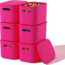 6 Pack Pink Storage Bins with Lids Stackable Storage Container for Organizing, Storage Boxes with Handle for Shelves, Cute Storage Bin for Craft, Snacks, 9.85x6.9x5.7 inch
