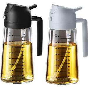 TrendPlain 16oz/470ml Glass Olive Oil Sprayer for Cooking  2 in 1 Olive Oil Dispenser Bottle for Kitchen Gadgets and Air Fryer Accessories, Salad, BBQ - Black & Ash