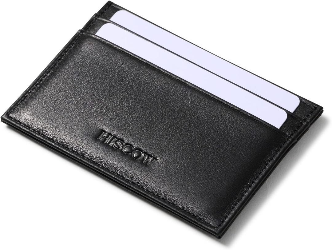 Leather Slim Card Holder, Tiny Small Credit Card Wallet ID Case for Men & Women (Black)