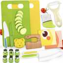 18 Pieces Montessori Kitchen Tools Cookware Baking Toy for Toddlers Kids, Toddler Safe Knife Set for Real Cooking, w/ Cutting Boards, Crinkle Cutter, Peeler, Serrated Edges and Wooden Safe Knives