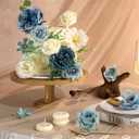 Artificial Blue Flowers Combo Box Set Baby Blue Rose Flowers Bulk Mix Dusty Blue Dahila Peonies Fake Silk Light Blue Flower Bouquets for Wedding Bridal Shower Table Centerpieces Home Party Decor