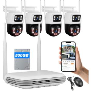Fuers Wireless WiFi Security Camera System, 8CH HD NVR Kit, 4Pcs 5MP CCTV Home Dual Lens Security Camera System for Indoor/Outdoor Use, Night Vision, Waterproof, Motion Detection, 500G Hard Drive