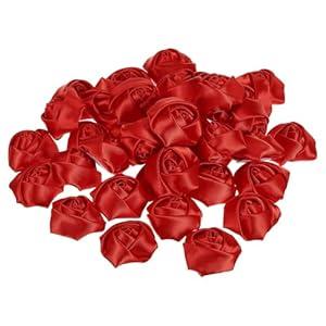 PATIKIL 1.6" Satin Ribbon Roses, 30 Pack Artificial Flowers Roses Heads Handmade Fake Flowers Fabric Flowers for Crafts Wedding Bouquet, Red