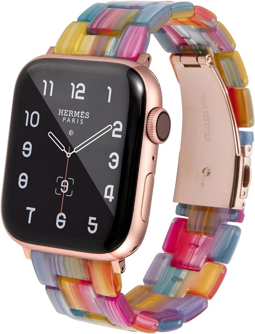 HOPO Compatible With Apple Watch Band Thin Lightweight Resin Strap Bracelet Fashion Wristband Replacement For iWatch Bands Series Ultra 11 10 9 8 7 6 5 4 3 2 1 SE for Women Men, 42mm(Series 3 2 1),44mm,45mm,46mm,49mm
