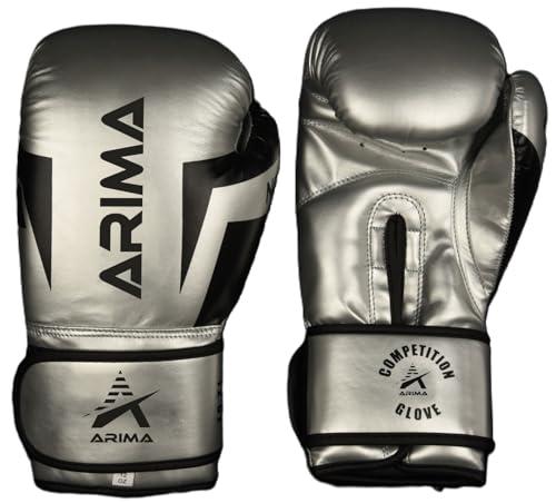 Arima Boxing Gloves - Premium PU Leather, Heavyweight - Ideal for Boxing, Kickboxing, Muay Thai & Fitness Training - Silver, 12 oz.