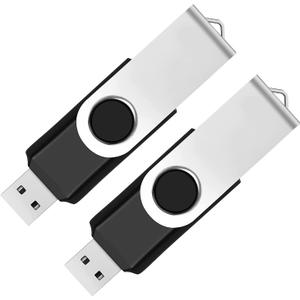 2 Pack 64GB USB Flash Drive USB 2.0 Thumb Drives Jump Drive Fold Storage Memory Stick Swivel Design - Black