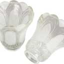 2 Pack Clear Frosted Flower Glass Shade, Bell Shaped Light Fixture Replacement Globe or Cover with 2-1/8-Inch Fitter for Ceiling Fan Light Chandelier Wall Sconce, G0015