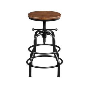 Yaheetech Industrial Bar Stool Vintage Counter Rustic Counter Height Metal Bar Stool Adjustable with Round Wood Seat Kitchen/Dining/Cafe Chair 20-27 Inch Tall, Brown, 1PCS