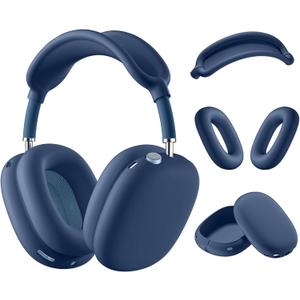 Silicone Case Cover for AirPods Max Headphones Anti-Scratch Ear Cups Cover/Ear Pad Case Cover/Headband Cover 3 in 1 Accessories Silicone Protector for Apple AirPods Max Dark Blue