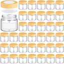 Layhit 36 Pcs 2oz Glass Jars with Lids Clear Small Jars with Plastic Woodgrain Lids, White Labels and Inner Liners Empty Round Cosmetic Containers for Creams Lotions Candle Making (2oz/ 60ml)