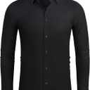 Alimens & Gentle Stretch Mens Dress Shirts Slim Fit Long Sleeve Casual Skinny Muscle Fit Wrinkle Free Button Down Shirt L