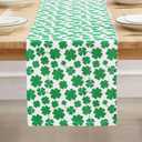 PurpleEssences St Patricks Day Shamrock Decorations Table Runner Green Clover, Dining Table Decoration for Indoor Home Party - 13 X 72 Inch - Shamrock 4 Leaf Clover
