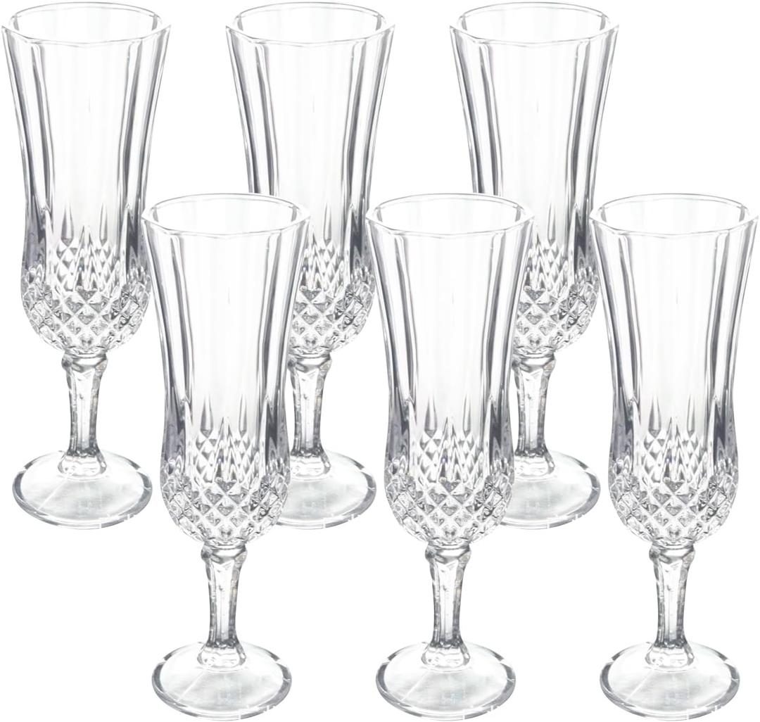6Pcs 5OZ Champagne Flute Glasses,Reusable Glass Goblets,Vintage Crystal Champagne Glasses for Wine Wedding Parties Bar Drinking Cups Cocktail Glasses and Gift,Luxury, Durable,Set Of 6 