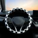 Black and White Race Checkered Steering Wheel Cover Auto Leather Steering Wheel Protector, Anti-Slip, Breathable, Absorbing Sweat, Universal Car Accessories 14.515 inch,Fit for Most Car, Trucks, SUV