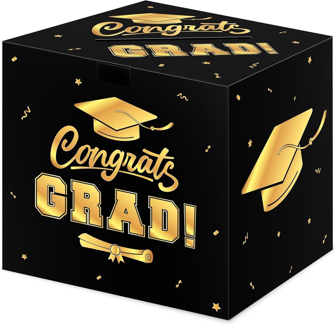 8 x Litmitfu Graduation Decorations 2026 Card Box, Black Gold Congrats Grad Paper Gift Crad Boxes Holder for Class of 2026 Graduation Party Decoration Supplies Table Decor Favors Props, 9 x 9 x 9 inches