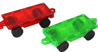 Playmags 2 Piece Car Set: with Stronger Magnets, STEM Toys for Kids, Use with All Magnetic Tiles and Blocks Sturdy, Super Durable with Vivid Clear Color Tiles. (Colors May Vary)