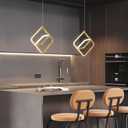 Modern LED Chandelier Gold Rectangular Pendant Light Fixtures 4000K 20W Dimmable Height Adjustable Pendant Lighting for Dining Room Kitchen Island Bedroom Living Room Foyer2-Pack