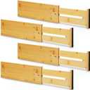 4 Pcs Deep Drawer Dividers for Clothes Adjustable 5" High Expandable from 15"-22" Bamboo Drawer Wooden Separators Spring Loaded for Dresser Baby Clothes Kitchen Office Storage