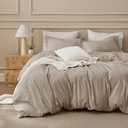 Bedsure 100% Washed Cotton Duvet Cover Full Size - Frosted Almond Minimalist Bedding Set Linen Like - PureWoven Plain Simple & Soft Comforter Cover for All Seasons (Frosted Almond, Full, 80"x90")
