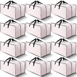 Cosy Family 12 Pack Heavy Duty Moving Bags with Backpack Straps - Strong Handles & Zippers, Storage Totes For Space Saving, Fold Flat, Alternative to Moving Box (X-Large-Set of 12, Clear)