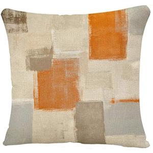 Throw Pillow Covers Pillowcase Contemporary Brown Grey Beige Orange Abstract Painting Gray White Blocks Gallery Modern Home Decor Design Pillow Case for Couch Sofa Bed Chair 15x15 Inch