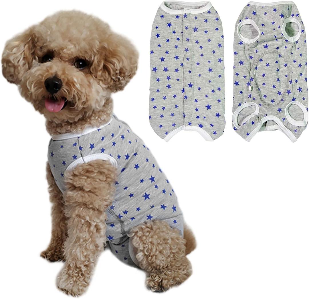 Dog's Recovery Suit Post Surgery Shirt for Puppy, Small Dog Surgical Recovery Suit for Female Male Dogs, Dog Onesie Protect Surgical Wound(Grey Stars-m)