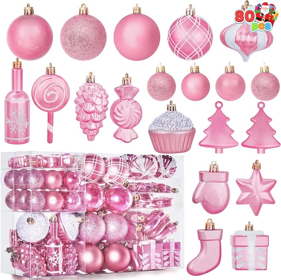 JOIEDOMI 80 Pack Shatterproof Christmas Ornaments Set, Assorted Christmas Ball Decorations, Xmas Baubles Decorative for Tree, Porch Banister Wreath Garland Holiday Wedding Party Supplies (Rose Gold)