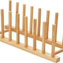 HBlife Bamboo Dish Plate Bowl Cup Book Pot Lid Cutting Board Drying Rack Stand Drainer Storage Holder Organizer Kitchen CabinetKeep Dry (Bamboo 8 Slots 1pcs)
