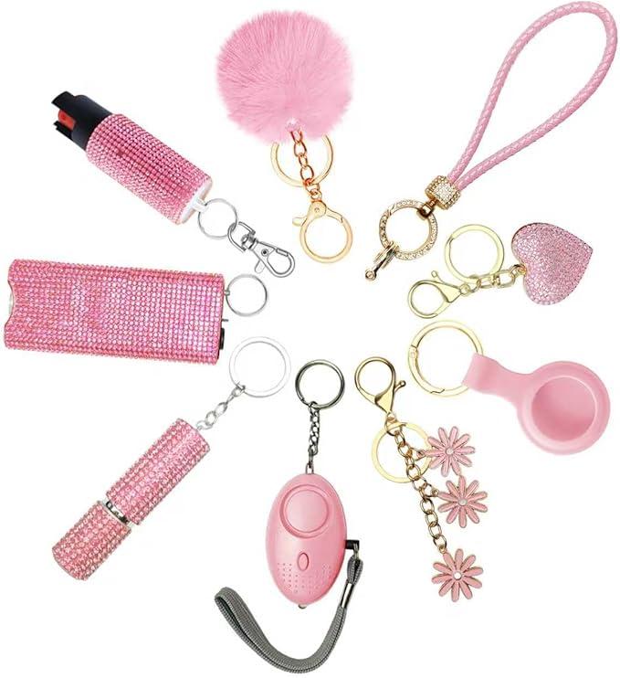 Wristlet Keychain Set with Wallet Card Holder and Pom pom Airtag Keychain Accessories for Women