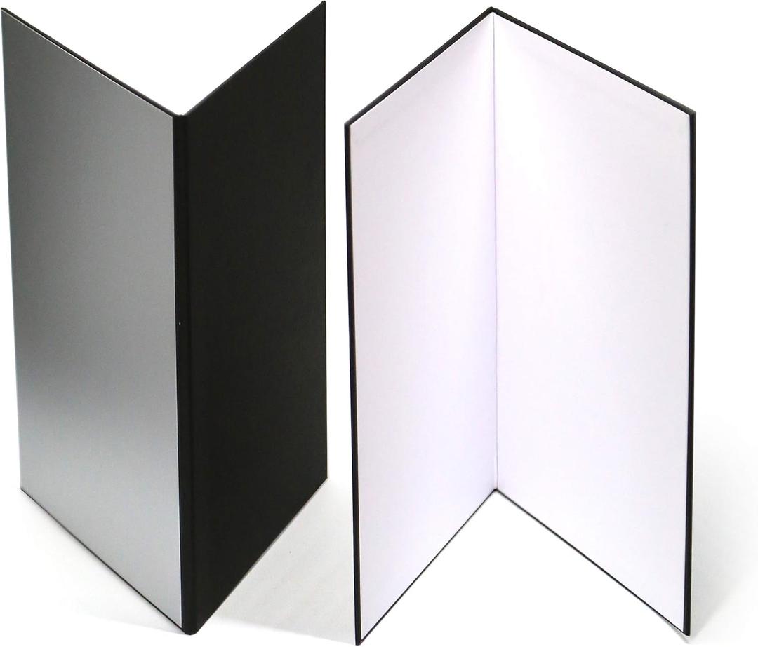 (2 PCS) Light Reflector 3 in 1 Photography Reflector Cardboard,A3 (17x12 Inch) Size Folding Light Diffuser Board for Still Life, Product and Food Photo Shooting - Black, Silver and White, 2 Pack
