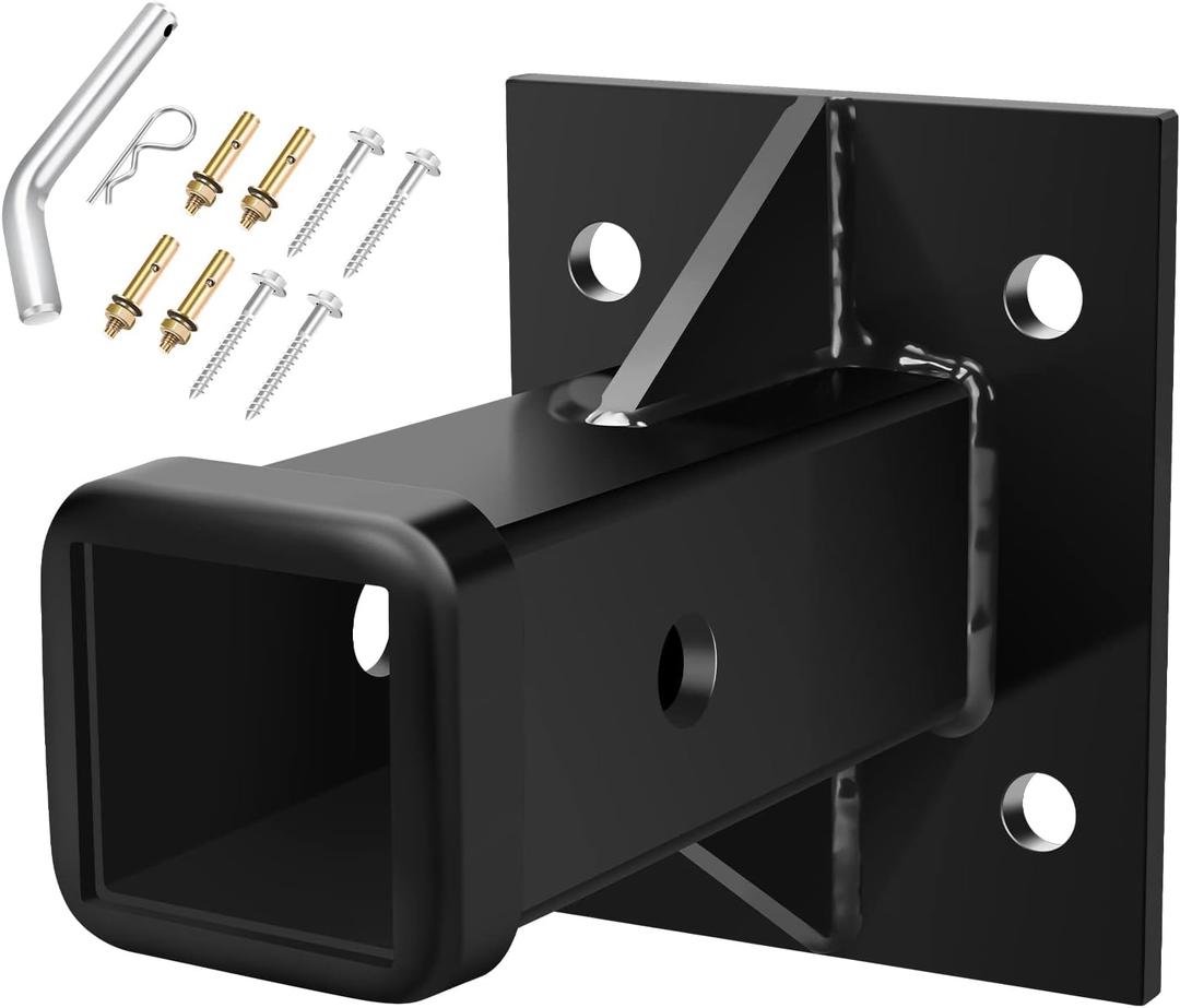 DACK Hitch Wall Mount, Bolt-On Receiver Tube Adapter, 2 Inch Opening Hitch Receiver Plate Tube, Bumper Trailer Hitch Receiver, Universal Towever Hitch Extender, Max Load 15000LBS (Include Pin&Clip)