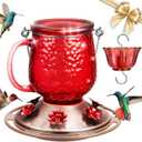 Kingsyard Glass Hummingbird Feeders for Outdoors, 16 Oz Wild Bird Feeder 6 Feeding Ports & Ant Moat Included, Hanging Bird Nectar Feeder Garden Red Dcor Gifts for Mom, Red