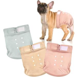 wegreeco Frenchie Dog Diapers Female No Tail Hole, Washable Pet French Puppy Bulldog Diapers Female for Period Heat, Reusable Doggy Doggie Dog Diapers Medium, Champagne Colour 