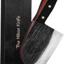 Serbian Chef Knife - 6.7 Inch Hand-Forged High Carbon Steel Full Tang Butcher Knife with Wood Handle - Razor Sharp Cooking Knife - Leather Sheath Included
