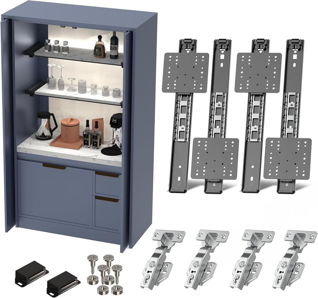 Cabinet Pocket Door Slide System Kit 14",4PCS Inset Sliding Hardware for Hidden Cabinet Doors, 45lbs Capacity, Space Saving Pocket Door Hardware for Kitchen, Pantry, Closet
