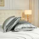 NEWCOSPLAY Satin Pillowcase Standard/Queen 2 Pack Skin & Hair Care Silky Pillow Cover with Envelope Closure(Silver Grey,20"x26")