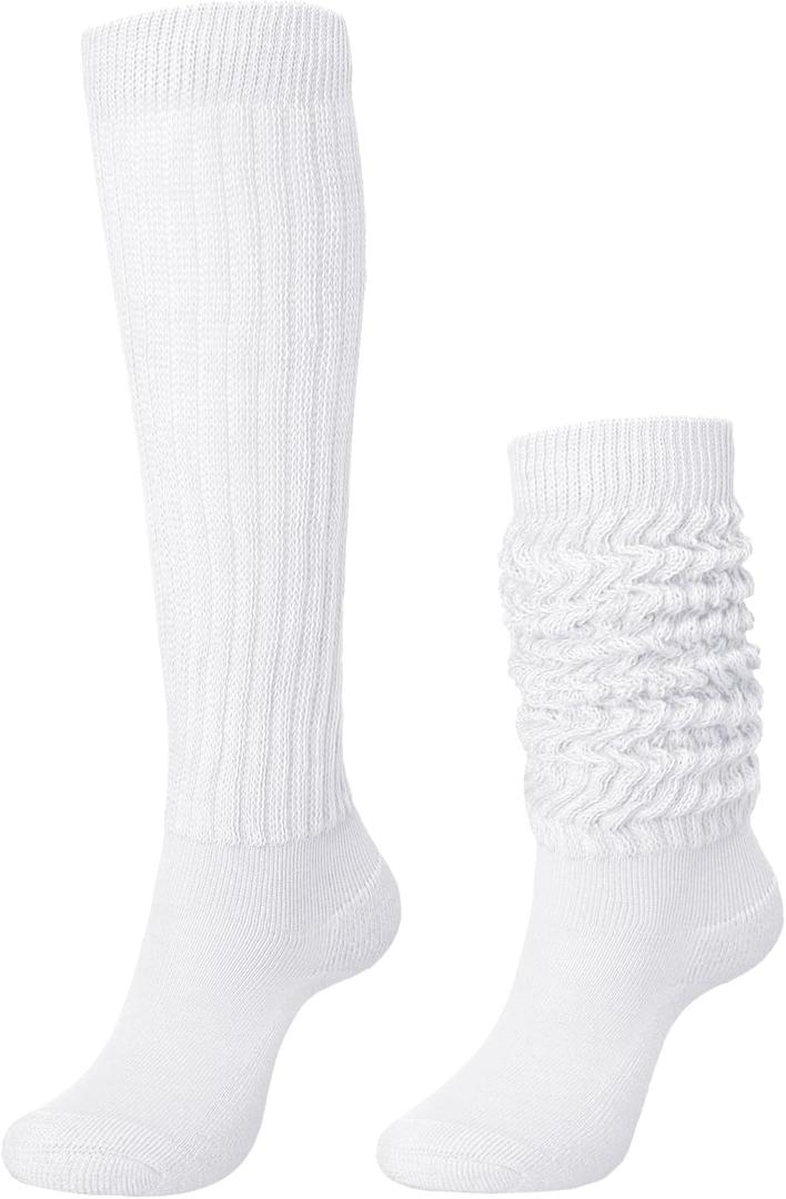 Slouch Slouchy Socks Pack Knee High Scrunch 80s 90s Stacked Boot Socks (White)